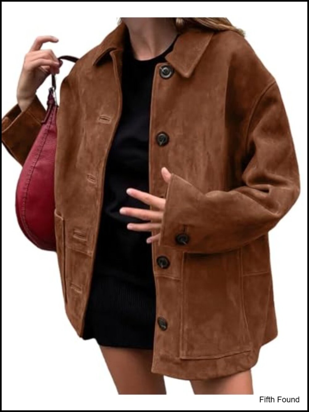 Faux Suede Leather Jacket Women's Boyfriend Button Down Midi Long Shacket Coat